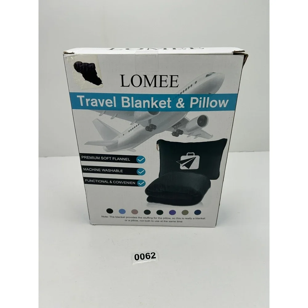 LOMEE Travel‎ Blanket & Pillow Unisex OS Black New